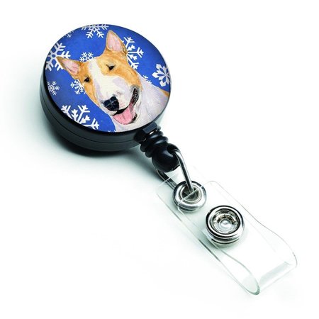 CAROLINES TREASURES Bull Terrier Winter Snowflakes Holiday Retractable Badge Reel SS4634BR